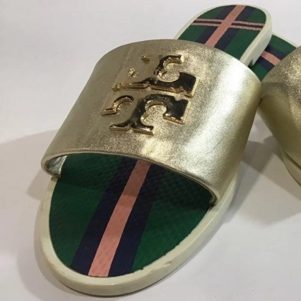 Women’s Tory Burch Metallic Gold Slide Flat Sandals Size 8M